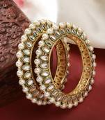 women set of 2 gold-plated kundan-studded & pearls-beaded bangles