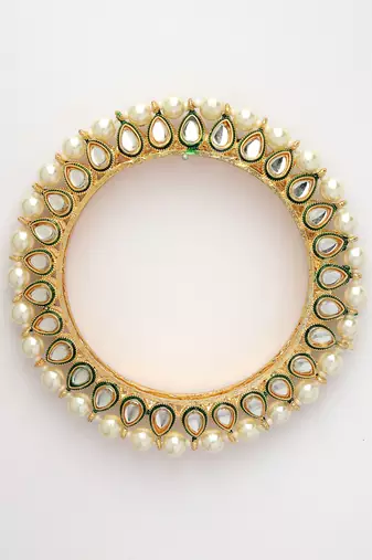 women set of 2 gold-plated kundan-studded & pearls-beaded bangles
