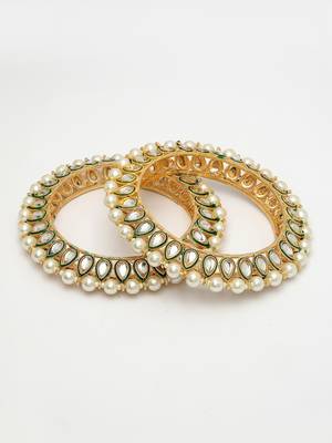 women set of 2 gold-plated kundan-studded & pearls-beaded bangles 4