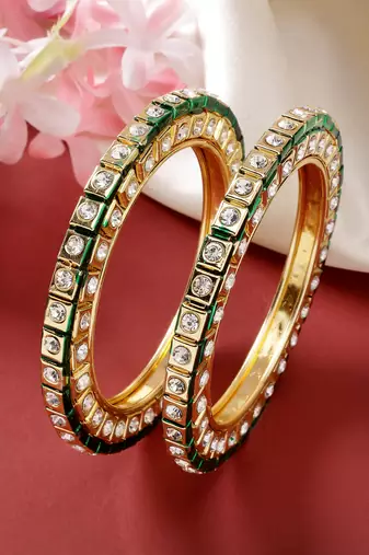 gold alloy bangles with kundan studded work