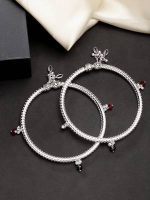 women set of 2 silver-plated kada anklets 2