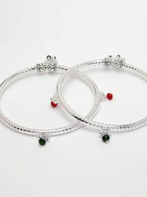 women set of 2 silver-plated kada anklets 3