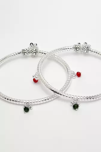 women set of 2 silver-plated kada anklets