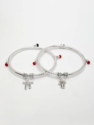 women set of 2 silver-plated kada anklets 4