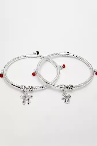 women set of 2 silver-plated kada anklets