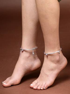 women set of 2 silver-plated kada anklets 5