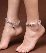women set of 2 silver-plated kada anklets