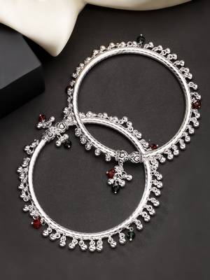 women set of 2 silver-plated kada anklets 2