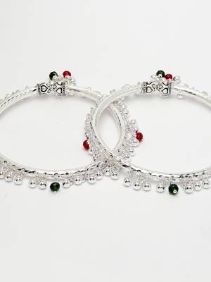 women set of 2 silver-plated kada anklets 3