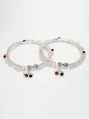 women set of 2 silver-plated kada anklets 4