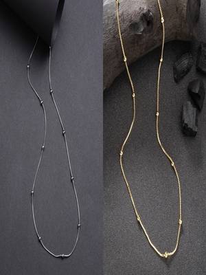 women set of 2 silver & gold rhodium-plated minimal chain 1