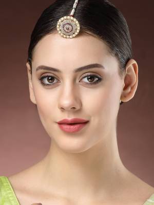 women gold-plated cz stone-studded borla maang tikka 1