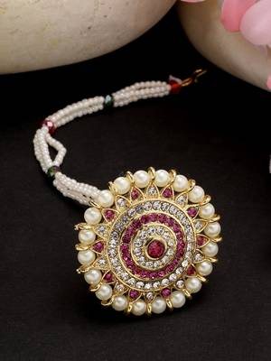 women gold-plated cz stone-studded borla maang tikka 2