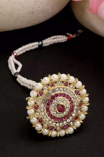 women gold-plated cz stone-studded borla maang tikka