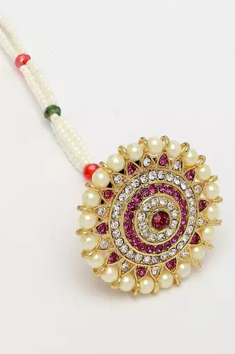 women gold-plated cz stone-studded borla maang tikka