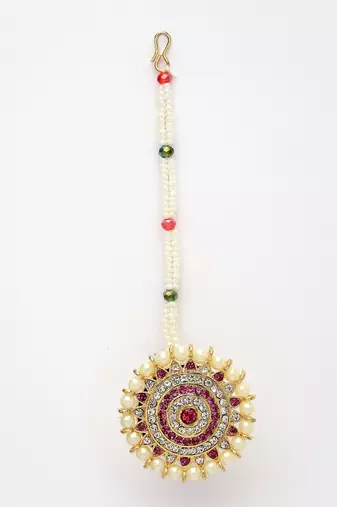 women gold-plated cz stone-studded borla maang tikka