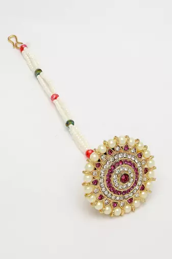 women gold-plated cz stone-studded borla maang tikka