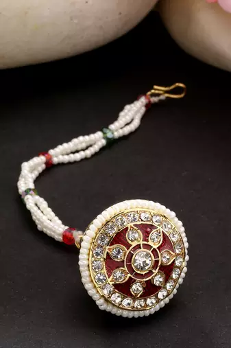 women gold-plated cz stone-studded borla maang tikka