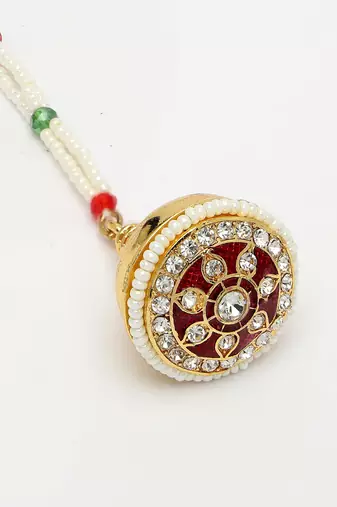 women gold-plated cz stone-studded borla maang tikka