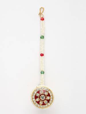 women gold-plated cz stone-studded borla maang tikka 4