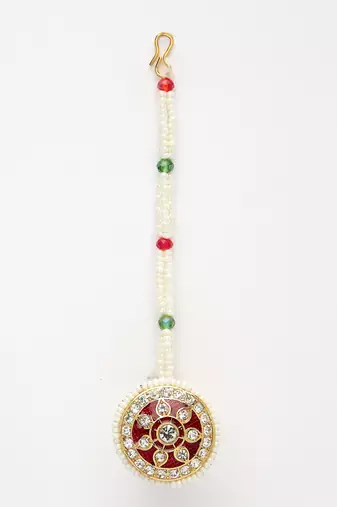women gold-plated cz stone-studded borla maang tikka