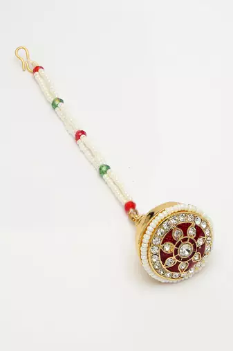 women gold-plated cz stone-studded borla maang tikka