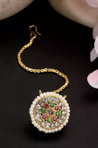 women multicolor cz stone-studded borla maang tikka