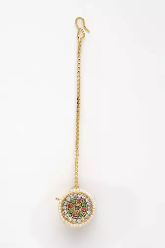 women multicolor cz stone-studded borla maang tikka