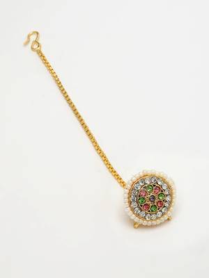 women multicolor cz stone-studded borla maang tikka 5