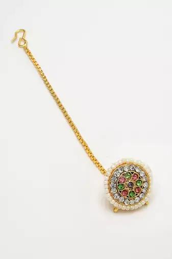 women multicolor cz stone-studded borla maang tikka