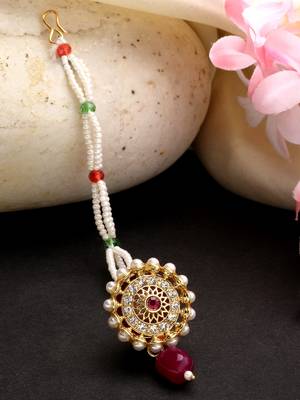 women gold-plated cz stone-studded borla maang tikka 2