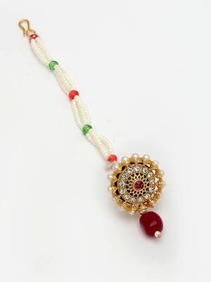 women gold-plated cz stone-studded borla maang tikka 3