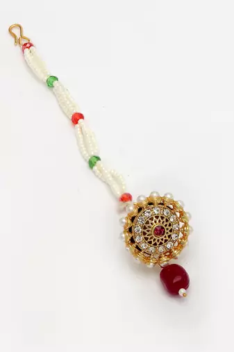 women gold-plated cz stone-studded borla maang tikka