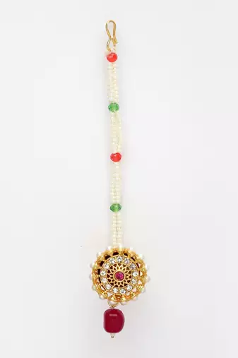 women gold-plated cz stone-studded borla maang tikka