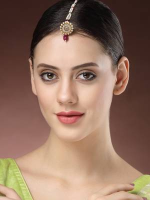 women gold-plated cz stone-studded borla maang tikka 5