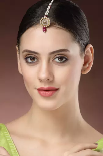 women gold-plated cz stone-studded borla maang tikka