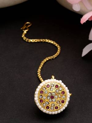 women gold-plated cz stone-studded borla maang tikka 2