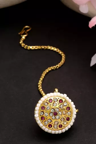 women gold-plated cz stone-studded borla maang tikka