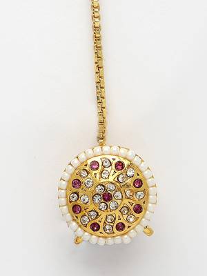 women gold-plated cz stone-studded borla maang tikka 3
