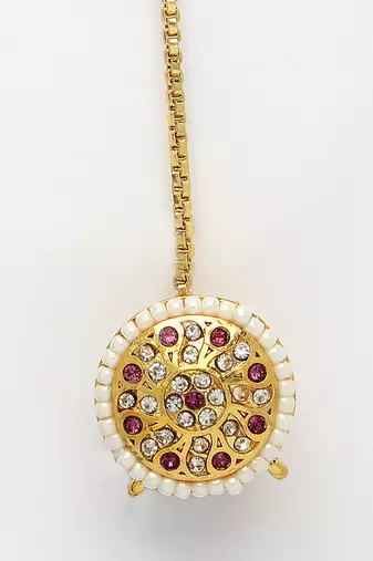 women gold-plated cz stone-studded borla maang tikka