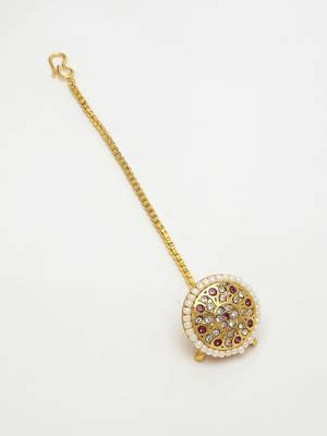 women gold-plated cz stone-studded borla maang tikka 4