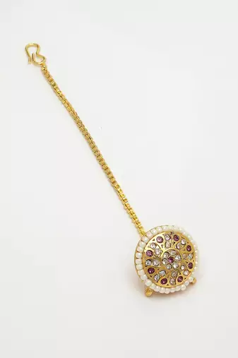 women gold-plated cz stone-studded borla maang tikka