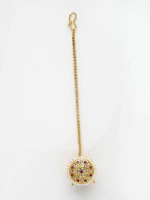 women gold-plated cz stone-studded borla maang tikka 5