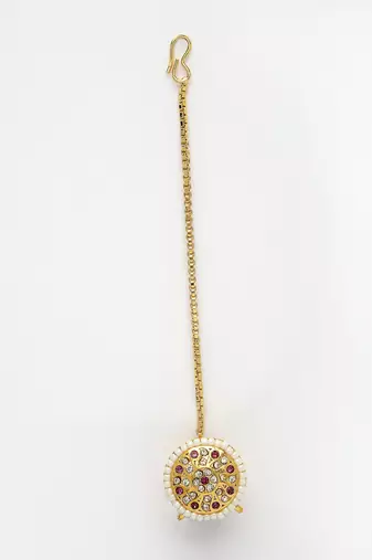 women gold-plated cz stone-studded borla maang tikka