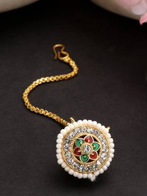 women gold-plated cz stone-studded borla maang tikka 2