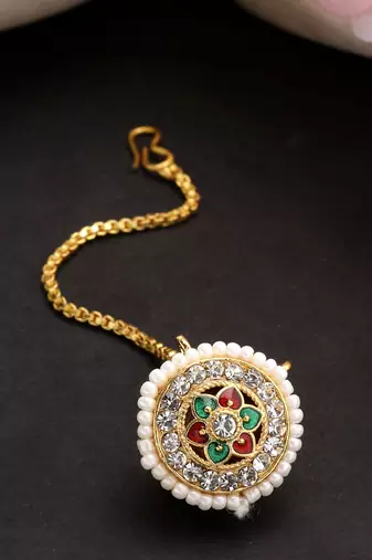 women gold-plated cz stone-studded borla maang tikka