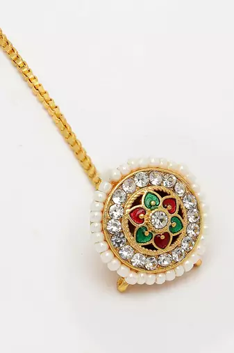 women gold-plated cz stone-studded borla maang tikka