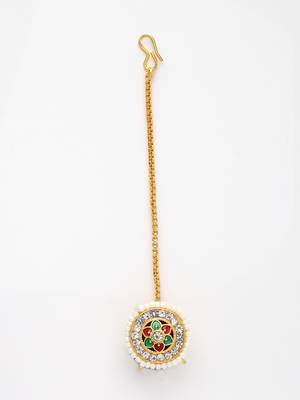 women gold-plated cz stone-studded borla maang tikka 4