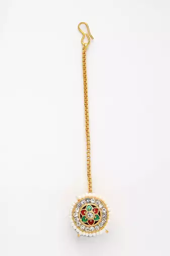 women gold-plated cz stone-studded borla maang tikka