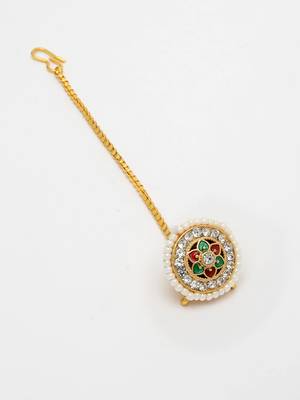 women gold-plated cz stone-studded borla maang tikka 5